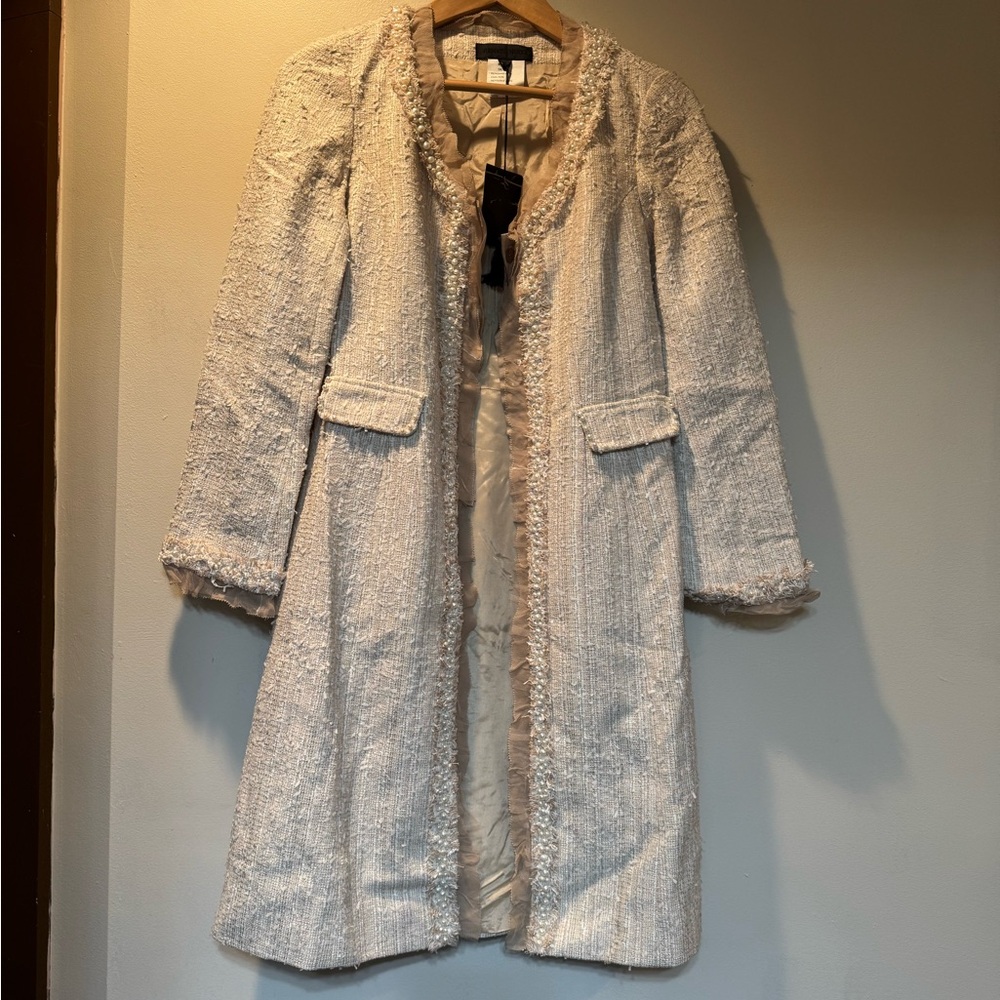 Renato Nucci Pearl trim detailed Elegant Taupe  Women's Trench Coat Brand new